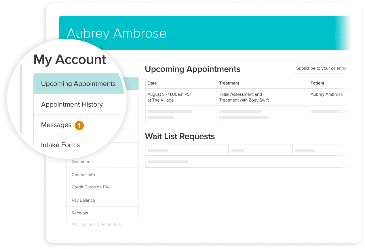 Jane official product example patient portal and appointment history/message/receipt document screen