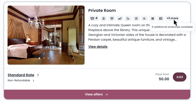 Cloudbeds public example room photos and rates/reservation conditions