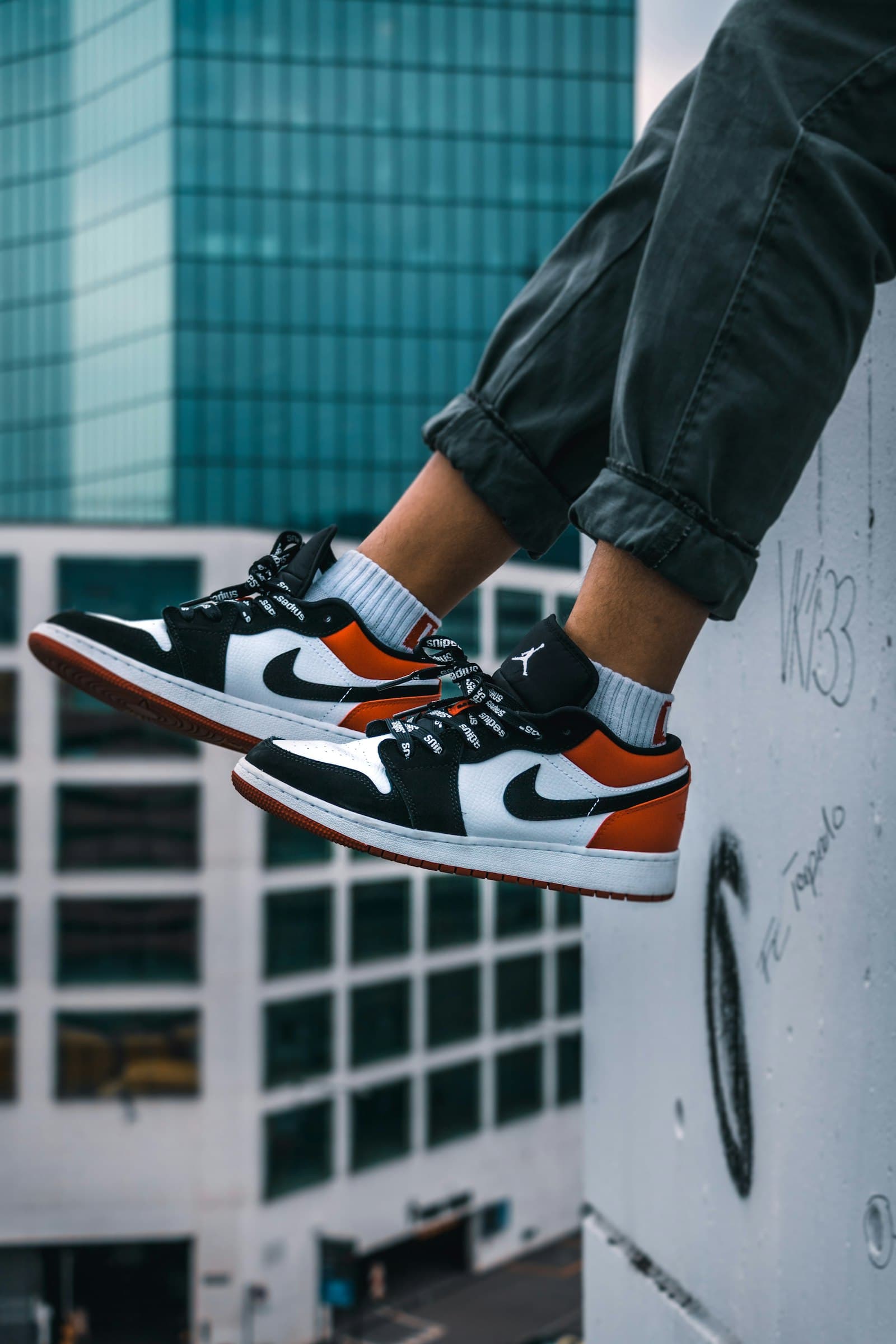 Product photos of sneakers worn in everyday life